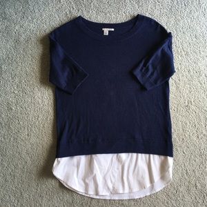 SOLD Halogen Cotton Combo Sweater Navy XS White